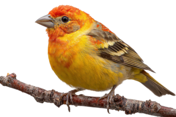 Colorful songbird perched on branch nature scene close-up. Isolated on transparent background, png.