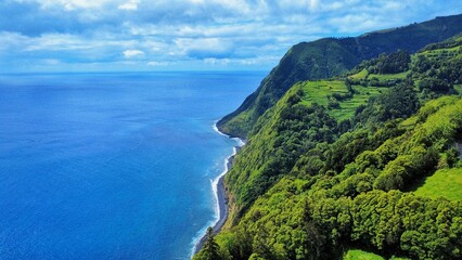 Dramatic Green Cliffs and Blue Ocean, São Miguel Coast, Azores, Portugal © Eneko