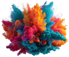 Fototapeta premium Explosive colorful smoke burst studio digital art vibrant close-up. Isolated on transparent background, png.