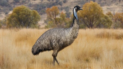 Emu in a grassy field