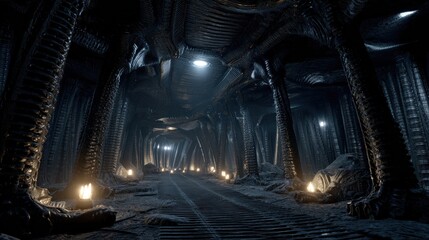 Obraz premium Dark alien tunnel