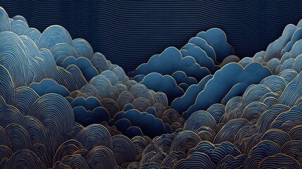 Obraz premium Dark blue and gold stylized mountain range.