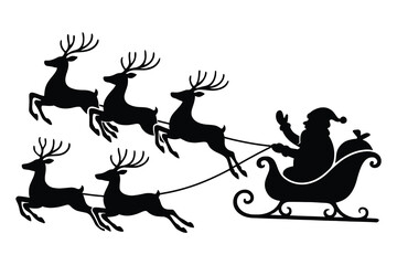 Santa Claus Sleigh with Reindeer Silhouette &ndash; Christmas Holiday Vector Illustration