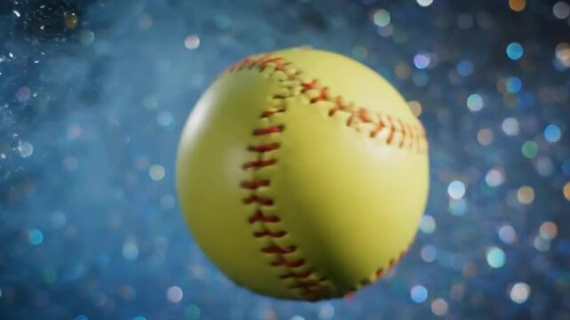 Hypnotic Slow-Motion Softball Spinning Through Glittering Mist