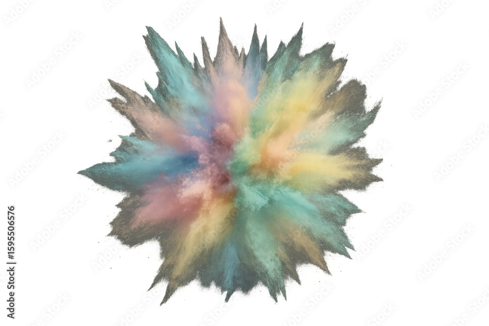 Poster multicolored powder exploding creating a big splash on transparent background, perfect for any proje