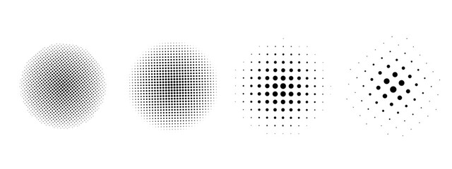 Set of dotted circles with halftone effect vector illustration