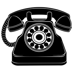Old phone black and white silhouette on white background