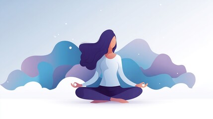 Vector Illustration of Woman Meditating in Lotus Position for Wellness and Calmness