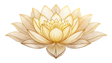 Elegant Golden Lotus Flower Illustration with Intricate Details on Transparent Background