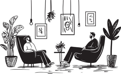 line art sketch vector drawing of a psychologist office