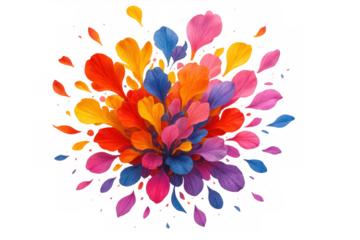 Vivid flower petals bursting, creating dynamic visual energy with transparent background, ideal for graphic design