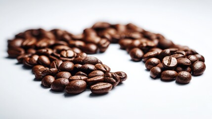 Obraz premium Coffee beans arranged in creative shape on a white background