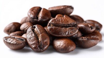 Obraz premium High-Quality Coffee Beans, Freshly Roasted, Isolated on White Background