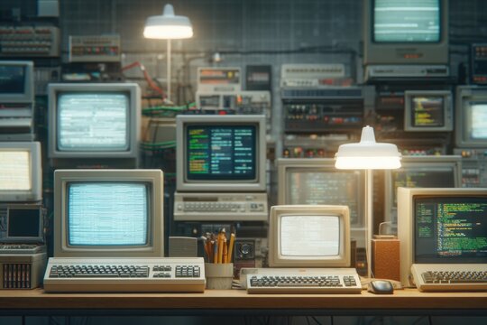 Retro computer lab with vintage equipment