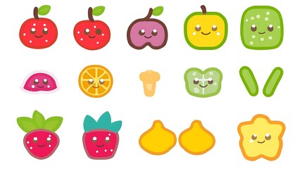 Cute cartoon fruit and vegetables illustrations.