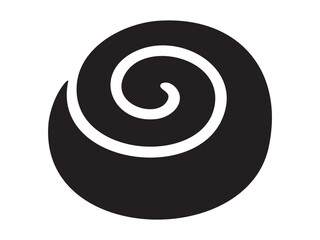 Black silhouette of cinnamon roll swirl pastry isolated on white background, graphic illustration. Concept of sweet bun, dessert, breakfast pastry, food icon, design element