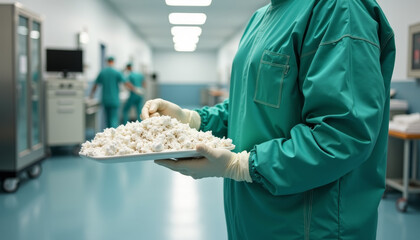 Surgical Staff Preparing Food in Hospital Kitchen for Patients' Recovery