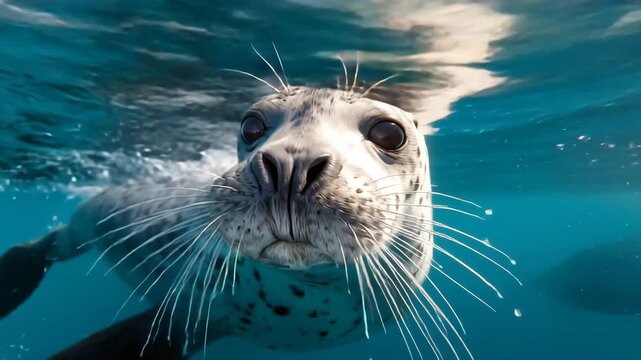 アザラシが夏の深海で静かに佇む
