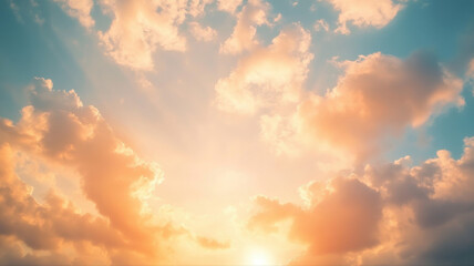 Orange Sky with Puffy Clouds