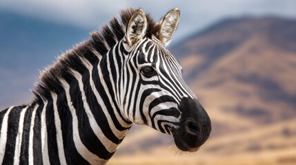 Naklejka premium Zebra's profile in savanna