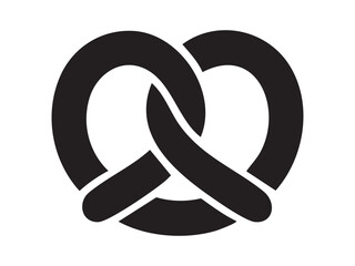 Black silhouette of pretzel on white background, graphic illustration. concept of bakery, snack, bread, icon, logo, food, design element.