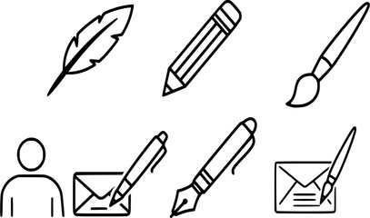 Feather pen, pencil, pen and paintbrush write vector icons set. Write letter. Vector 10 Eps.
