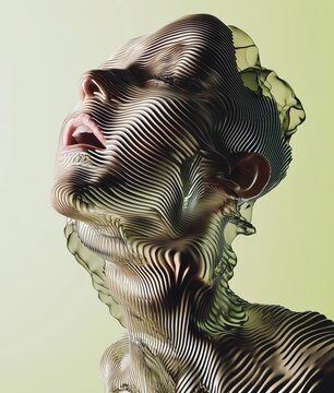 Sensory transformation and identity in fluid digital contours, AI generated.