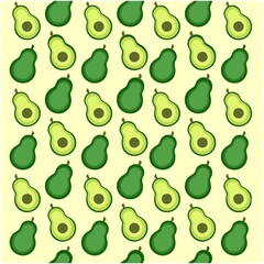 Avocado background with repeated design. Colorful cartoon than can use as template in web design