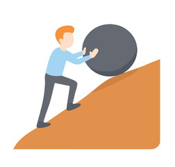 Flat Illustration of Man Pushing a Boulder Up a Hill, Business Concept © Mariposa1818