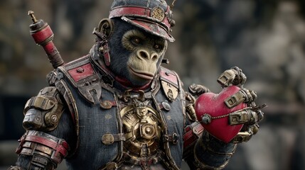 Monkey soldier holding heart