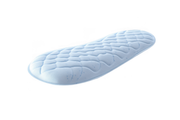 Light blue textured orthopedic shoe insole for foot comfort and support isolated on transparent background