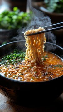 Steaming bowl of ramen food background vertical background
