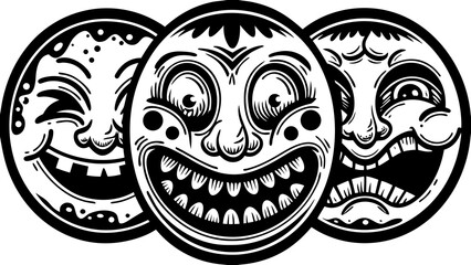 Traditional American Tattoo Halloween Flash Sheet - Vintage Skull, Pumpkin, Witch & Ghost - Bold Black & Red Line Art.