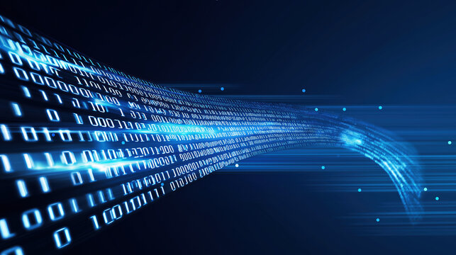 Futuristic Binary Code Wave on Abstract Minimal Background &ndash; Digital Data Flow, Cyber Technology Concept, Space for Design, Tech Innovation Visualization