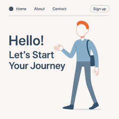 Flat Minimalist Man Walking with Bag Illustration for Website Landing Page