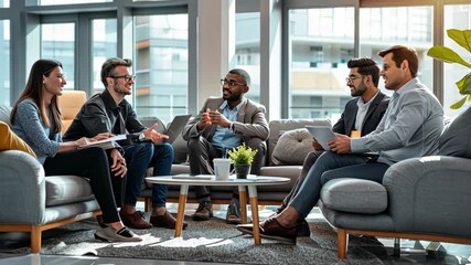 Corporate business team in a meeting, focused discussion, diverse group - Powered by Adobe