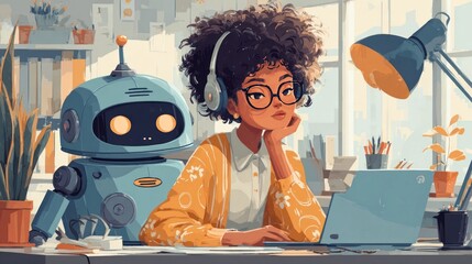 Professional using AI tools for data analysis and productivity enhancement, chatbot technology assisting in problem-solving and unlocking work efficiency