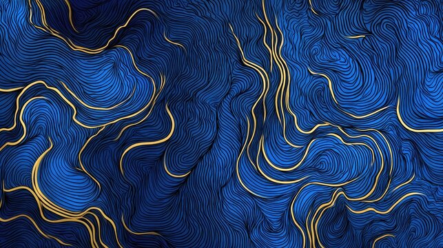 Intricate blue and gold line pattern design.