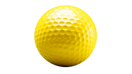 Vibrant yellow golf ball with dimples against transparent backdrop
