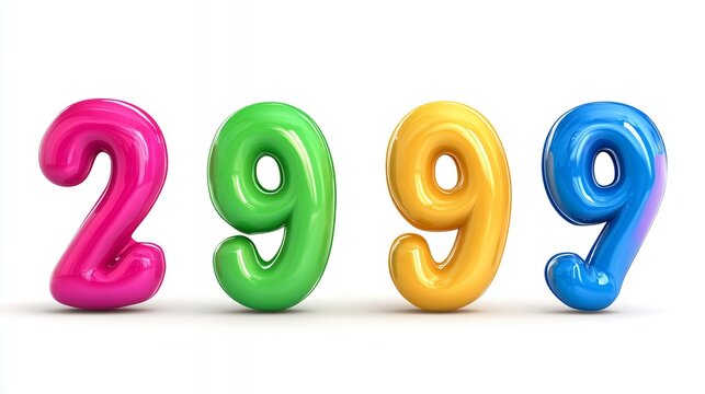 Colorful balloon numbers 2999, white background, sale price, advertising