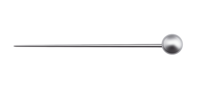 Hat pin with a spherical head and long pointed shaft