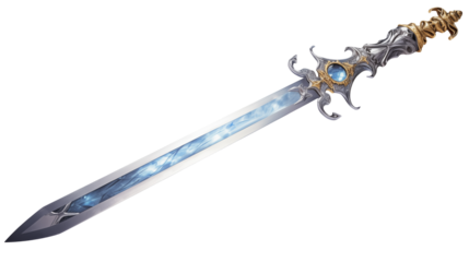 Ornate sword fantasy weapon with gem and light in the blade