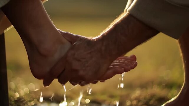 Person washing another's feet, symbolizing service or ritual act.
