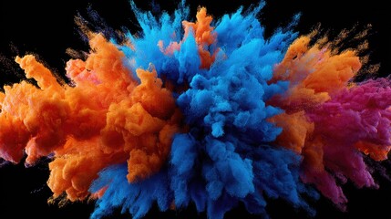 Naklejka premium Vibrant explosion of colorful powder clouds against a black background.