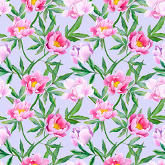 seamless watercolor pattern with delicate peonies