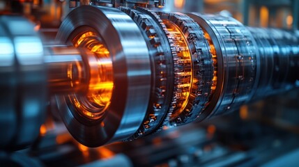 Fototapeta premium A close up of a machine with a large metal object in the background