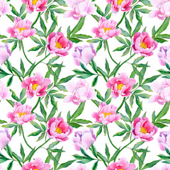 seamless watercolor pattern with delicate peonies