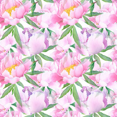 Obraz premium seamless watercolor pattern with delicate peonies