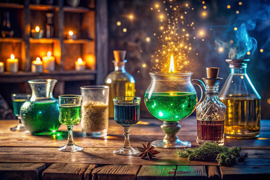 Explore magical potions and elixirs in a witch's apothecary for halloween and fantasy themed events