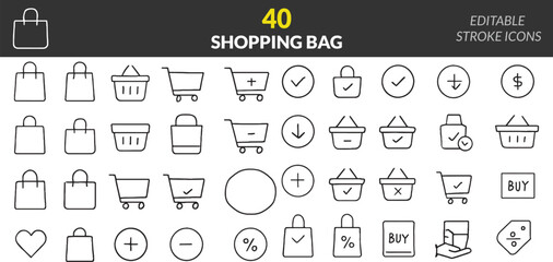 Collection of Shopping and E-commerce Icons Representing Various Aspects of Online Retail and Purchase Activities with Editable Stroke Feature